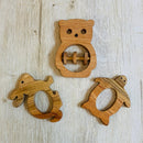 Wooden Baby Teether | Bunny, Turtle & Rabbit | Brown | Set of 3