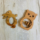 Wooden Baby Teether | Bunny, Turtle & Rabbit | Brown | Set of 3