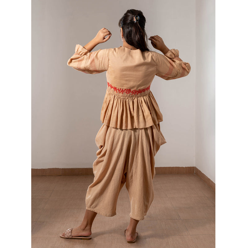 Cotton Silk Embroidered Top | Brown