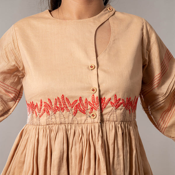 Cotton Silk Embroidered Top | Brown