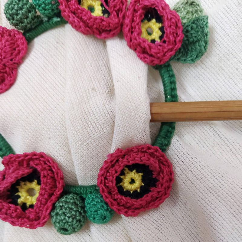 Cotton Yarn Red Poppy Crochet Hair Tie