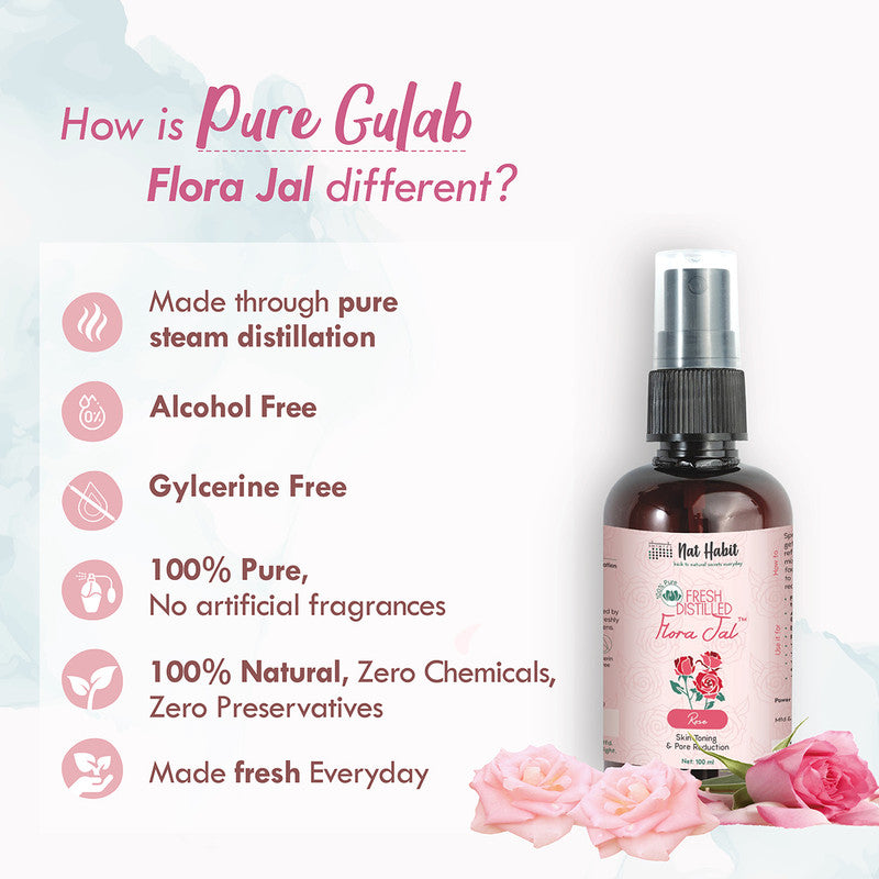 Nat Habit Pure Gulab Jal | Rose Water Toner | Face-Mist Astringent | 100 ml | Pack of 2