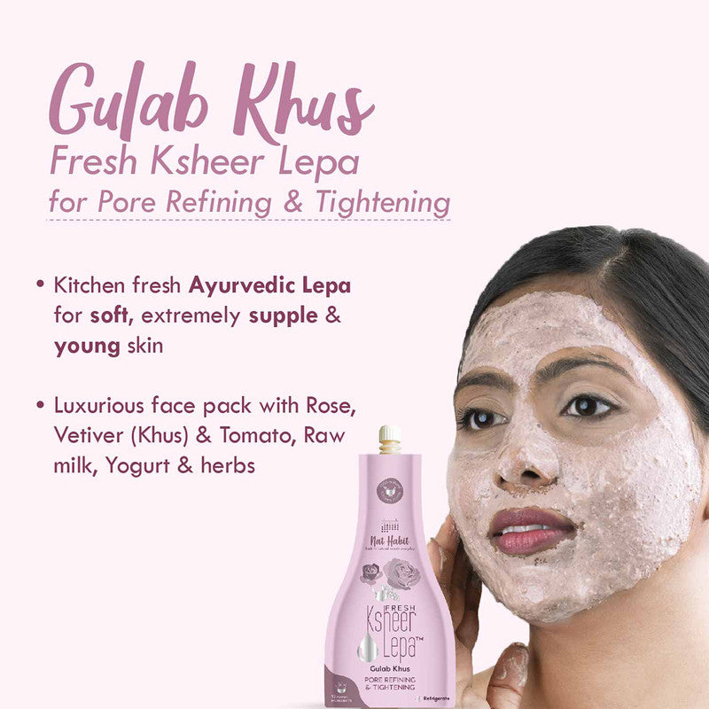 Nat Habit Fresh Gulab Khus Lepa | Ayurvedic Face Pack Mask | Pore Refining & Tightening | 40 g | Pack of 2