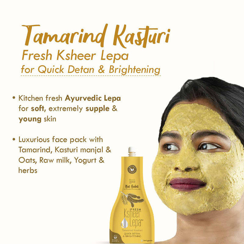 Nat Habit Fresh Tamarind Kasturi Lepa | Ayurvedic Face Pack Mask | Quick Detan & Brightening | 40 g | Pack of 2