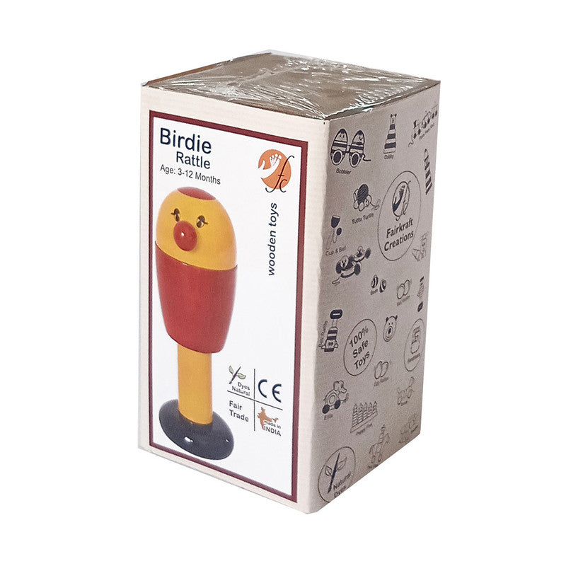 Wooden Baby Rattle Toy | Small Baby Toy | Bird Design | Red | 12.5 cm