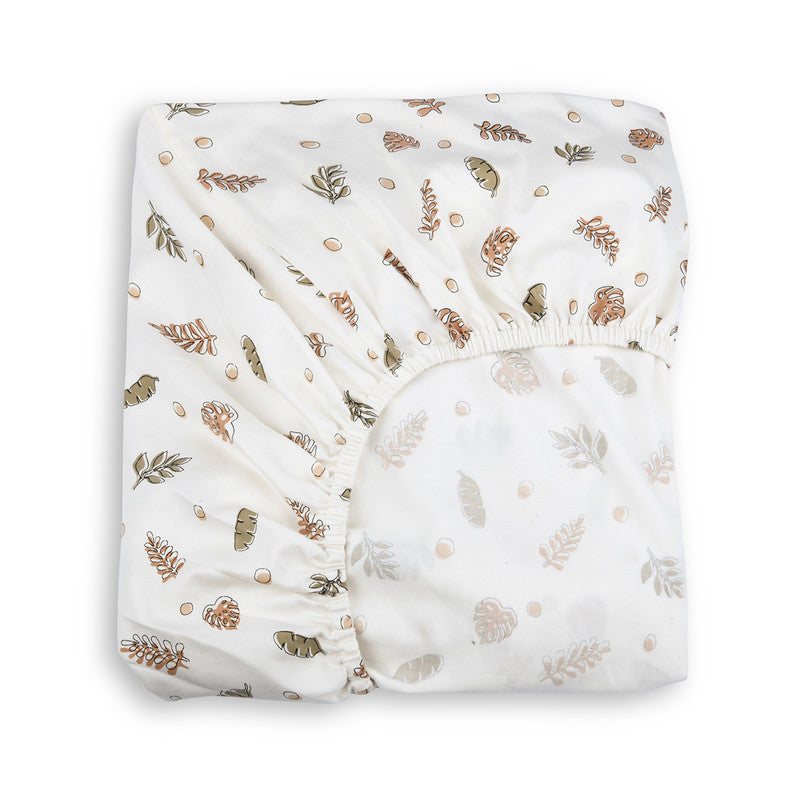 Fitted Sheet for Baby Crib | Organic Cotton & Natural Dyes | Leaf Print | White