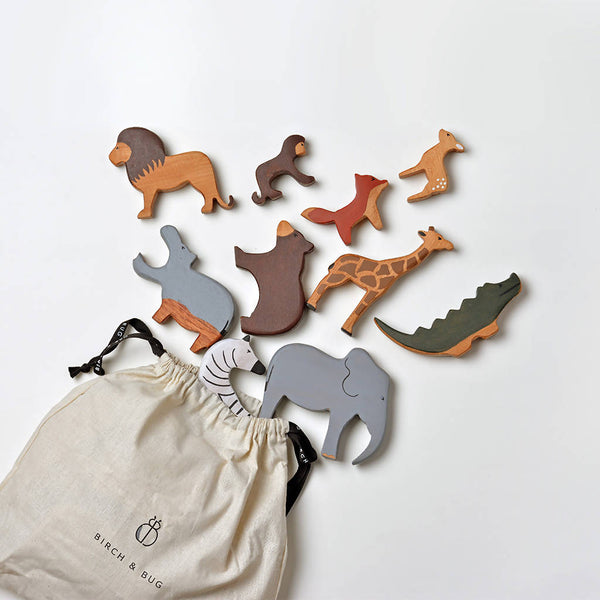 Birch and Bug Festive Gifts for Kids | Wooden Animal Toys | BPA Free | Set of 12