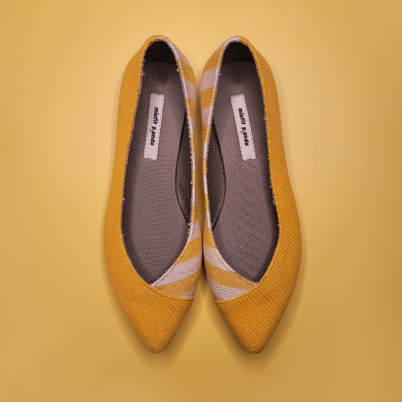 Vegan Shoes | Striped Ballerinas | Yellow