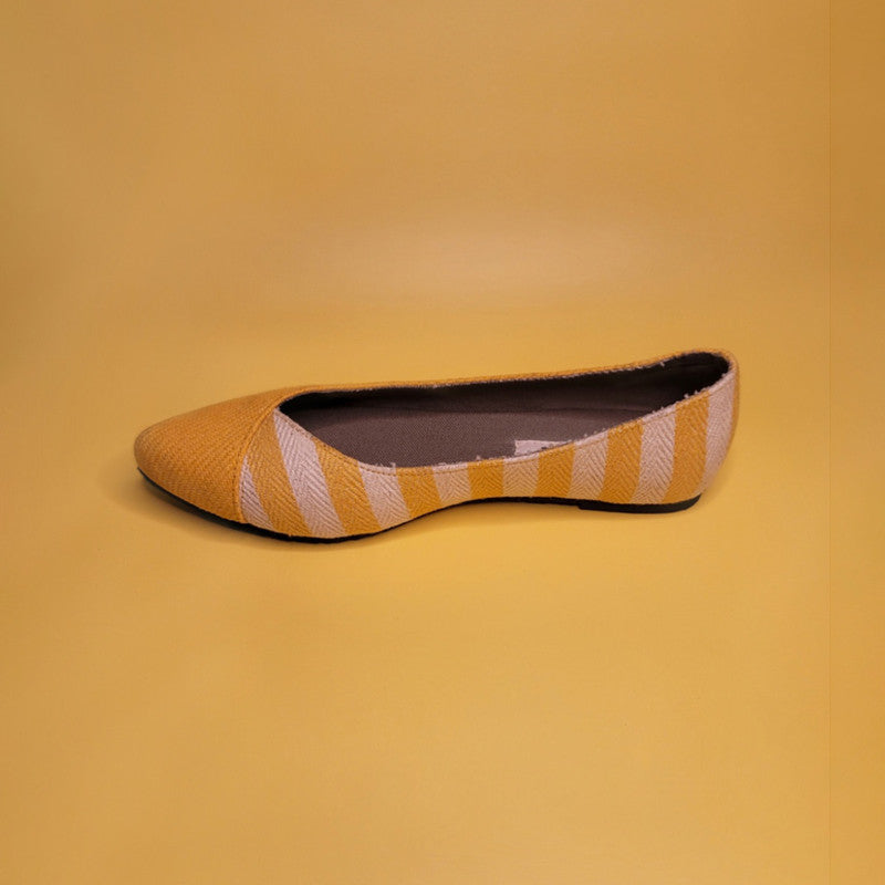 Vegan Shoes | Striped Ballerinas | Yellow