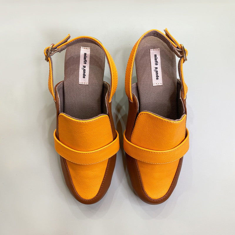 Block Heels | Cactus Leather | Backstrap | Yellow & Brown