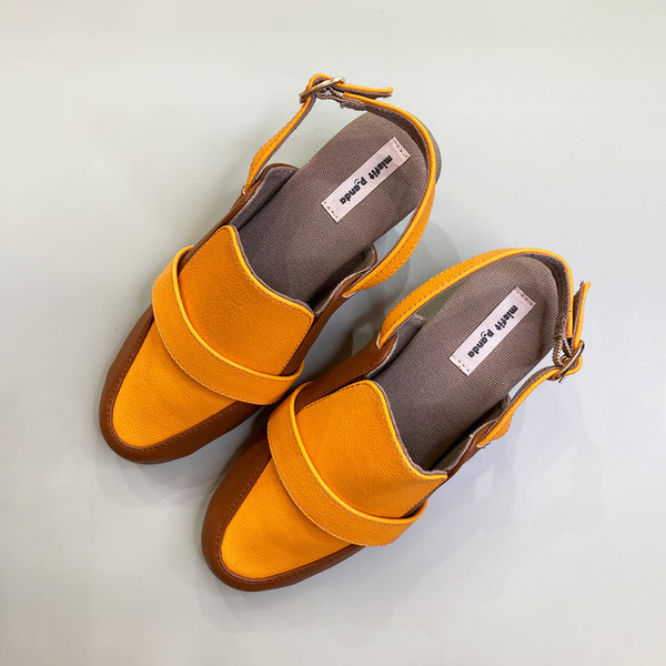 Block Heels | Cactus Leather | Backstrap | Yellow & Brown