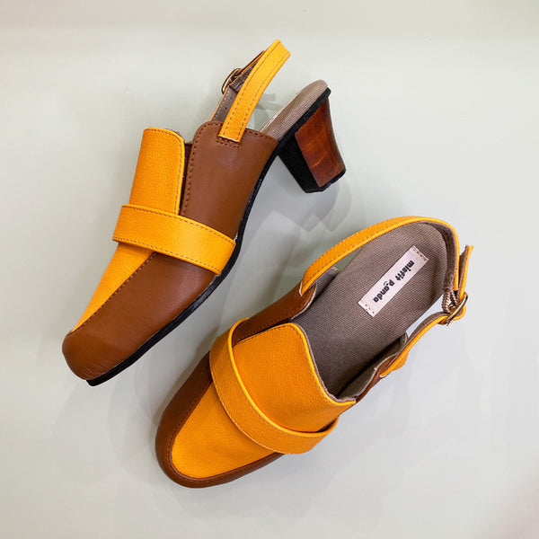 Block Heels | Cactus Leather | Backstrap | Yellow & Brown