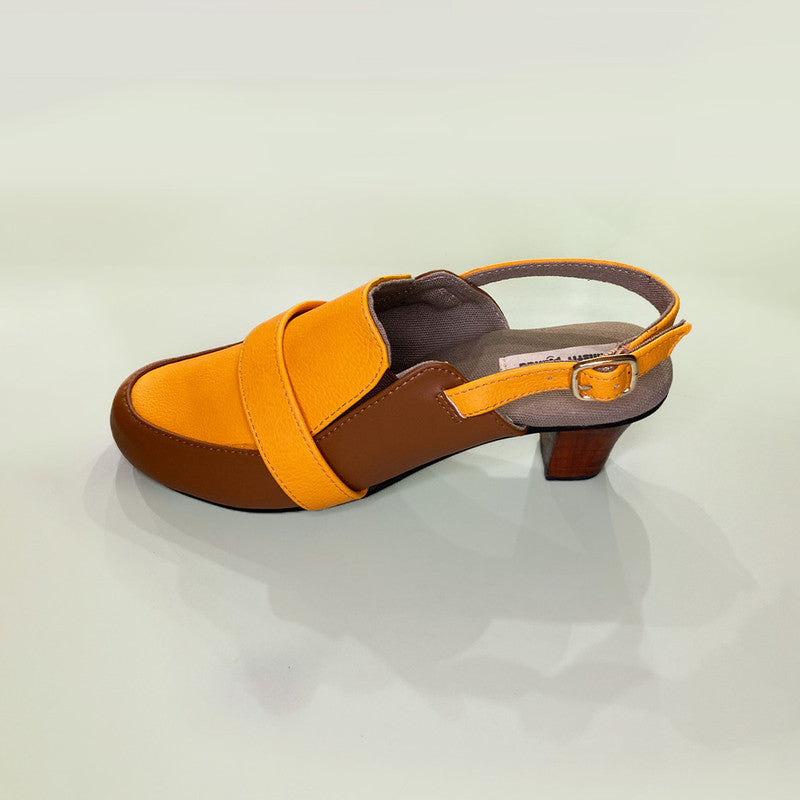 Block Heels | Cactus Leather | Backstrap | Yellow & Brown