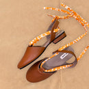 Flats for Women | Cactus Leather Mules | Tie-Up | Tan