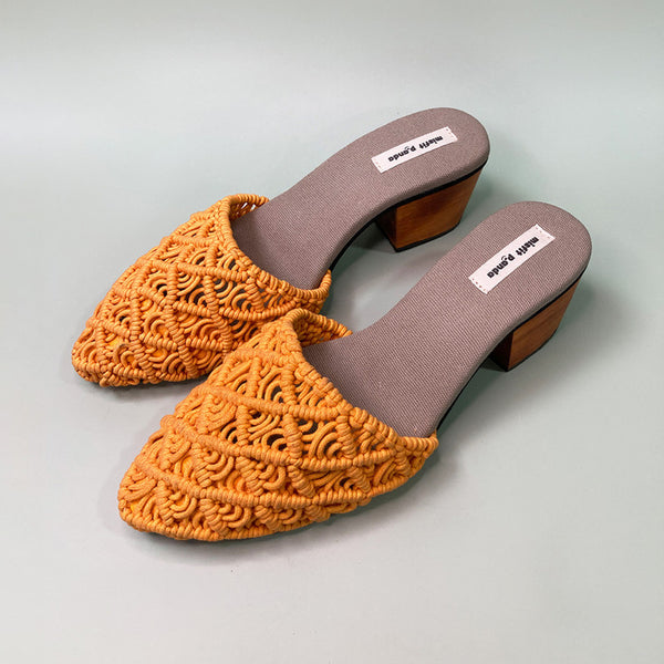 Flats for Women | Macrame & Recycled Tyres Mules | Yellow