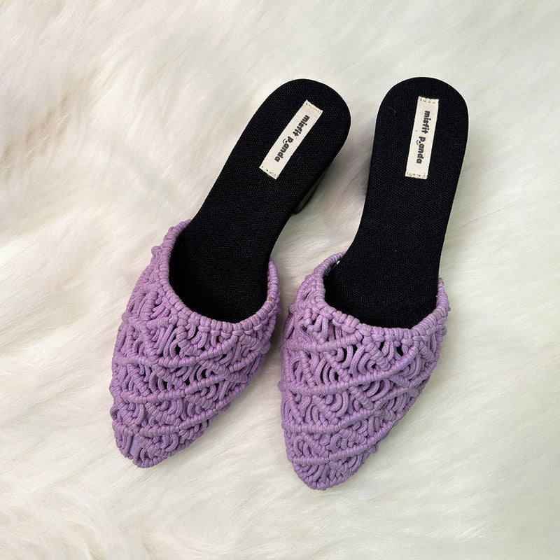 Flats for Women | Macrame & Recycled Tyres Mules | Purple