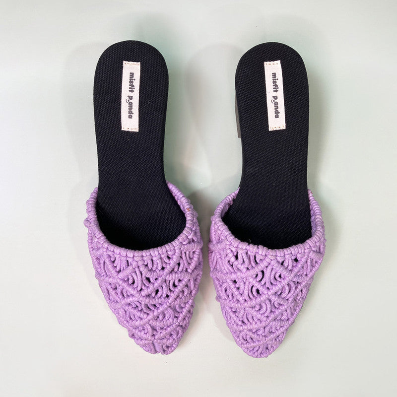 Flats for Women | Macrame & Recycled Tyres Mules | Purple