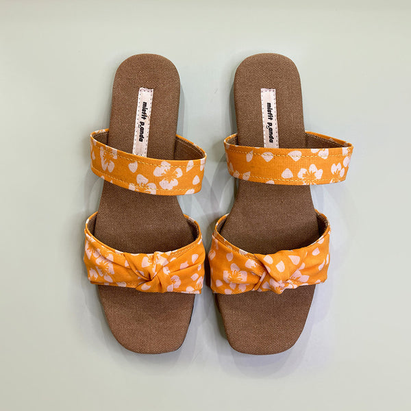 Women Flat Sandals | R-Elan GreenGold Fabric | Bow Printed | Yellow