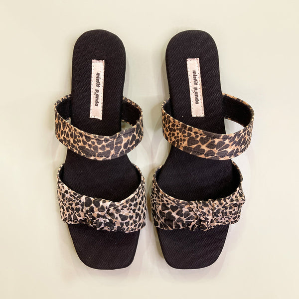 Women Flat Sandals | R-Elan GreenGold Fabric | Bow Printed | Black