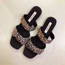 Women Flat Sandals | R-Elan GreenGold Fabric | Bow Printed | Black