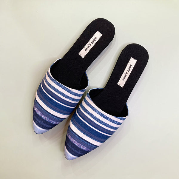 Flats for Women | R-Elan GreenGold Fabric Mules | Striped | Blue