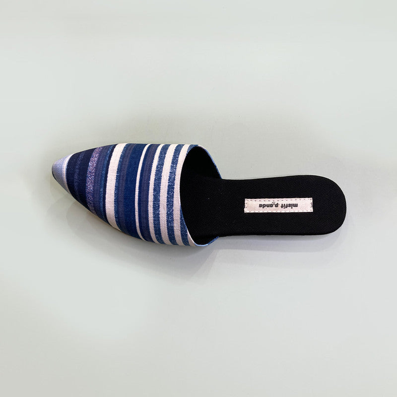 Flats for Women | R-Elan GreenGold Fabric Mules | Striped | Blue