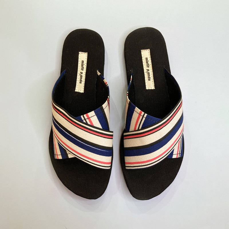 Women Sliders | Cross Strap | R-Elan GreenGold Fabric | Multicolour