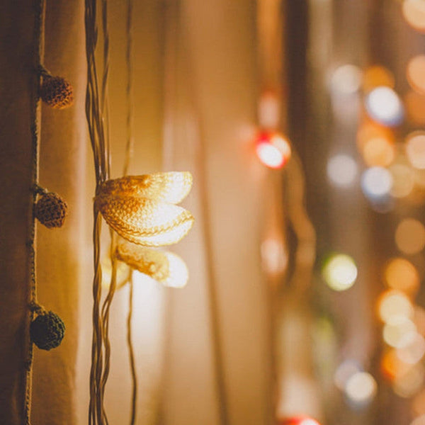 Handmade Yellow Crochet Lily Bougainvillea Led String Lights