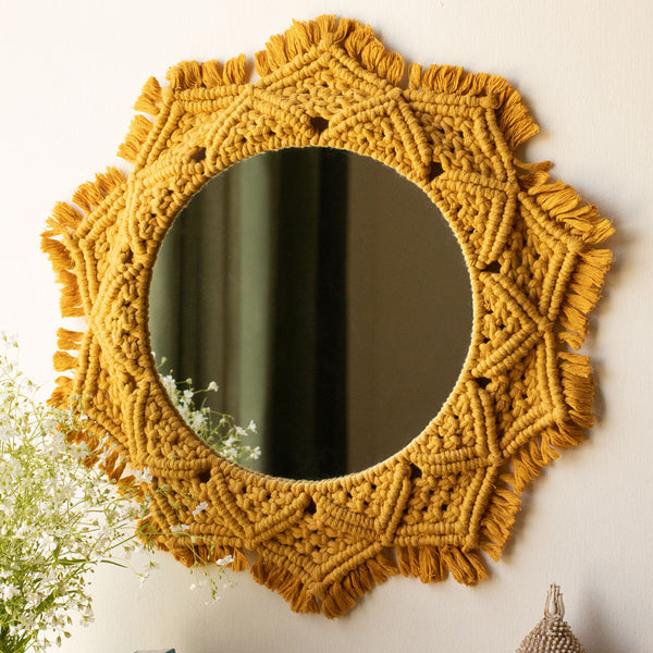 Wall Mirror | Round Mirror | Macrame  | Mustard Yellow