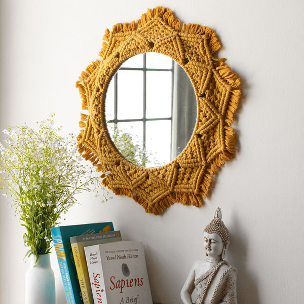 Wall Mirror | Round Mirror | Macrame  | Mustard Yellow