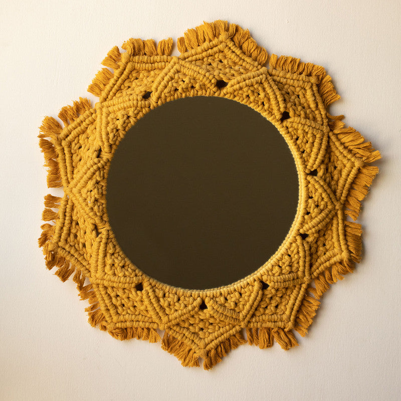 Wall Mirror | Round Mirror | Macrame  | Mustard Yellow