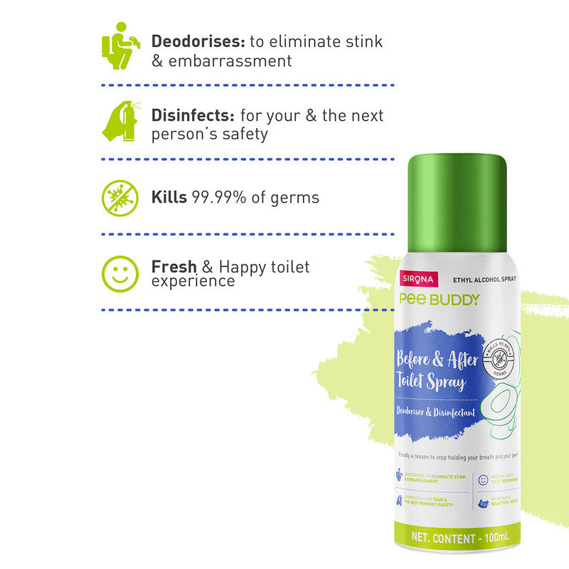 PeeBuddy - Toilet Seat Sanitizer Spray | Deodorizer & Disinfectant | 100 ml | Pack of 3
