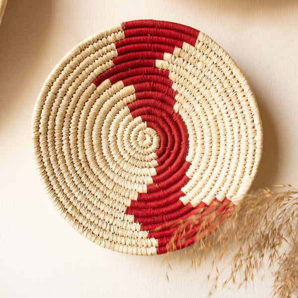 Natural Grass Wall Decorative Baskets | Beige & Red | Set of 3