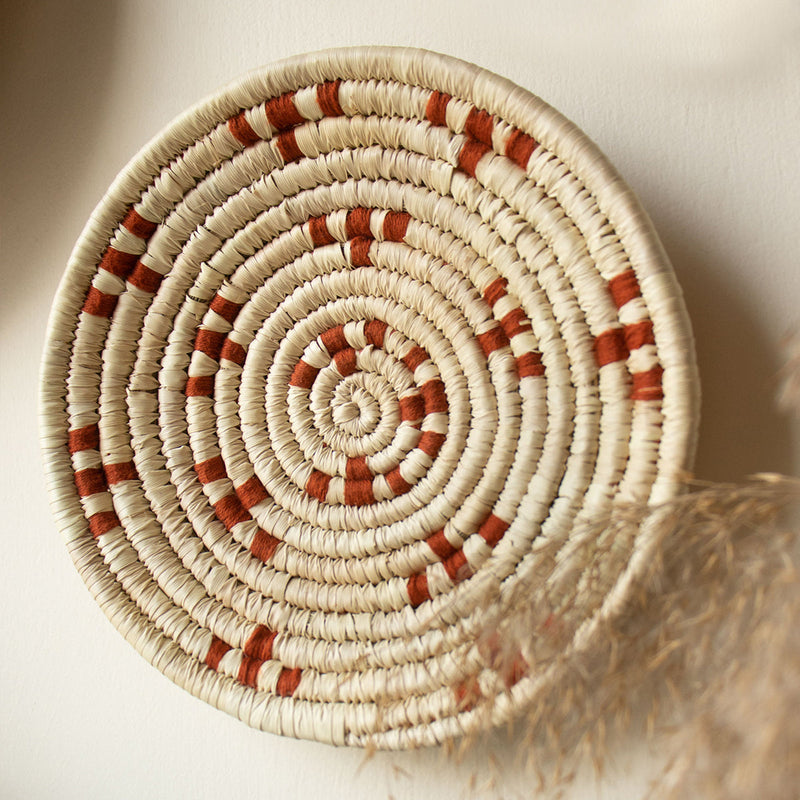 Natural Grass Wall Decorative Baskets | Beige & Maroon | Set of 3