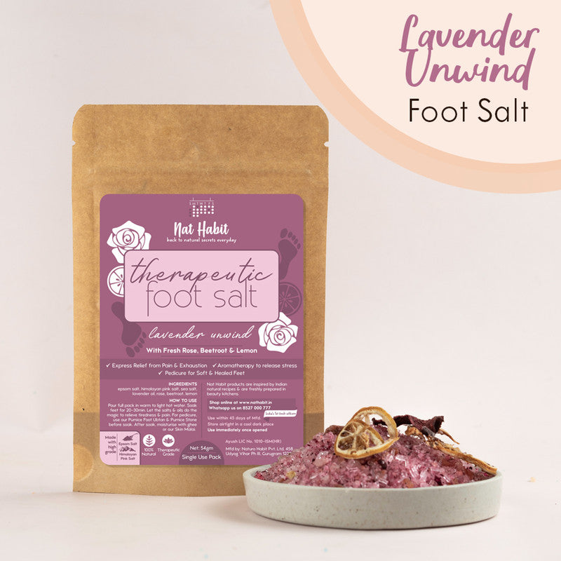 Nat Habit Fresh Lavender Unwind Foot Salt | Reduces Inflammation & Detox | 50 g | Pack of 4