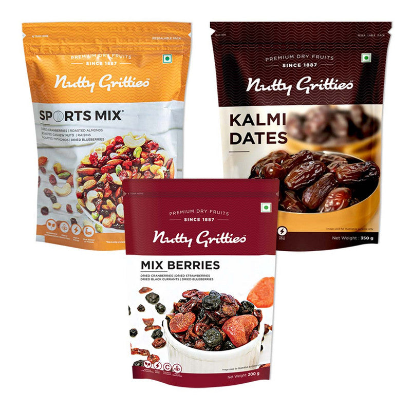 Dry Fruits Combo | Sports Mix, Mix Berries, & Kalmi Dates | Set of 3