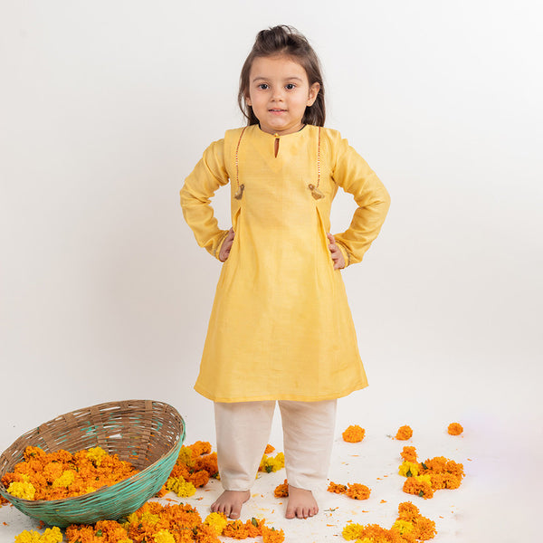 Muslin Kurta Pajama Set for Girls | Yellow