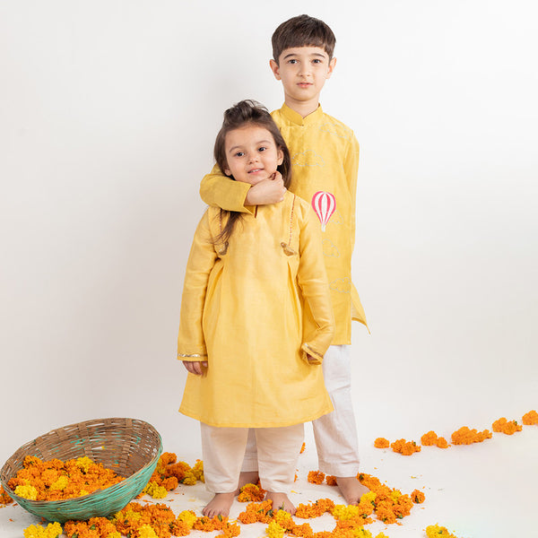 Muslin Kurta Pajama Set for Girls | Yellow