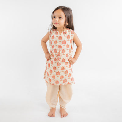 Muslin Kurta Pajama Set for Girls | Beige