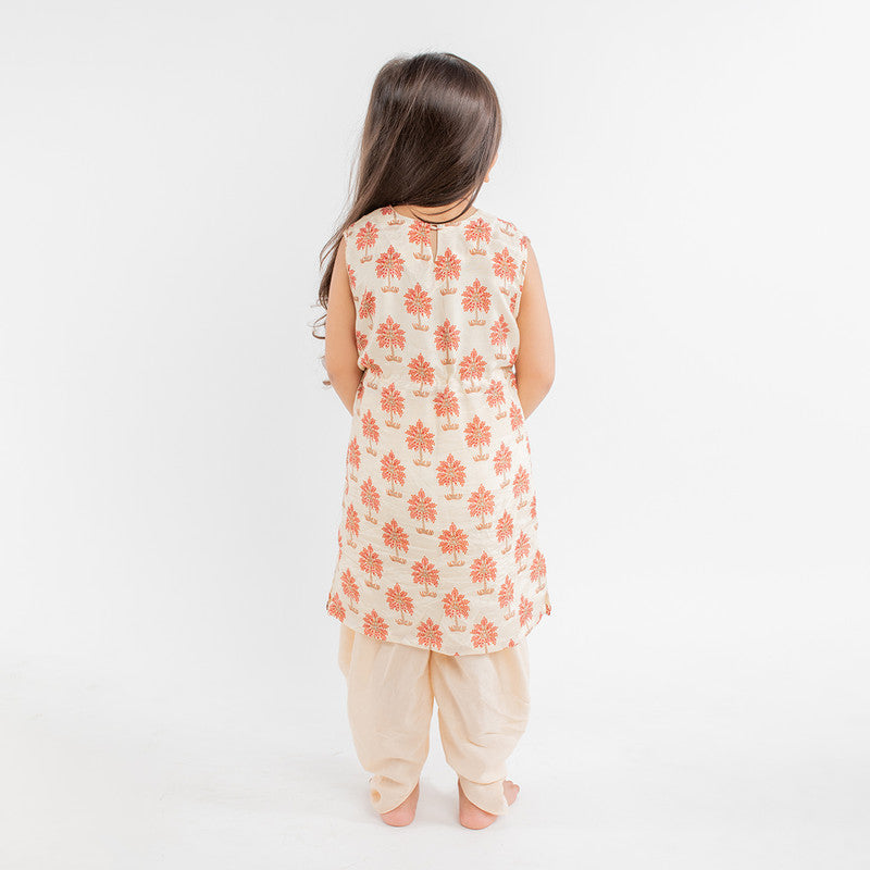 Muslin Kurta Pajama Set for Girls | Beige