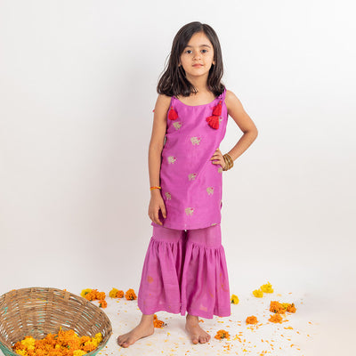 Muslin Sharara Set for Kids | Lilac