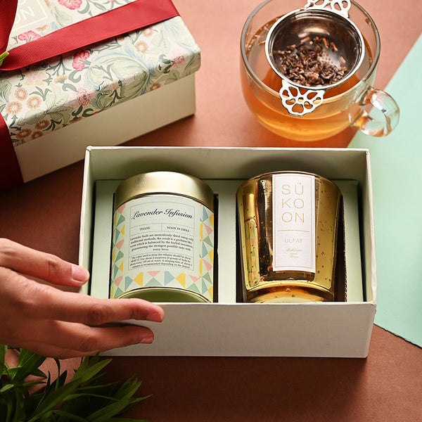 Festive Gifts | Festive Gift Hamper | Scented Candles | Lavender Tea | Set of 2.