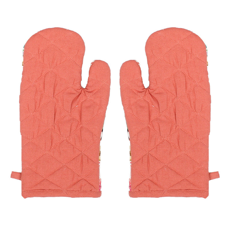 Cotton Oven Gloves | Printed | Multicolour | 18 cm | Set of 2
