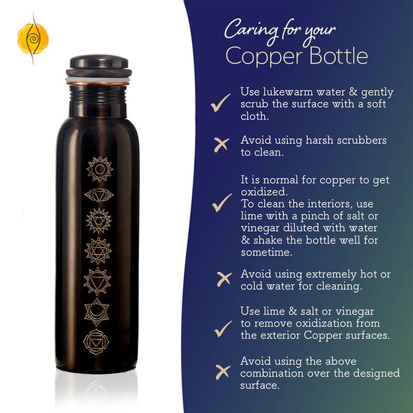 Copper Bottle and Glasses Set | 7 Chakra | Black | Set of 3