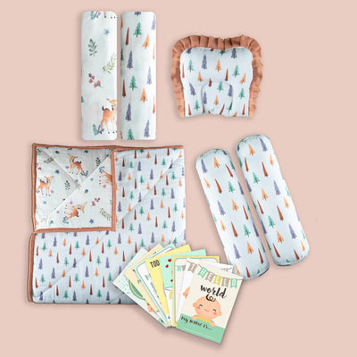 Baby Gifts | Organic Cotton Baby Bedding Set & Milestone Cards | Pack of 7