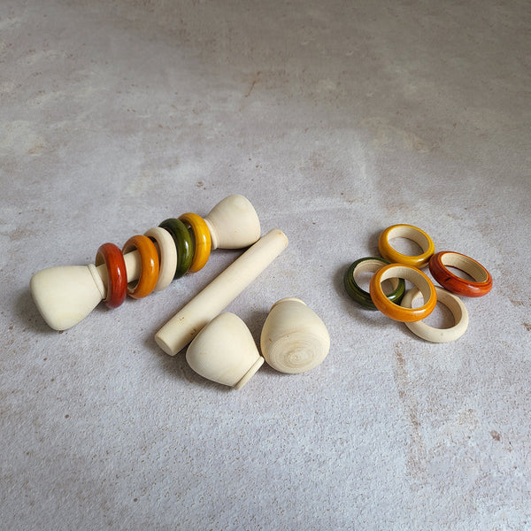 Wooden Baby Rattle | Mini Rattle | Multicolour | Set of 8