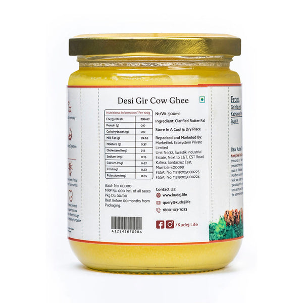 A2 Cow Ghee | Desi Gir Cow Ghee | Fresh Bilona Churned | 500 ml | Pack of 2