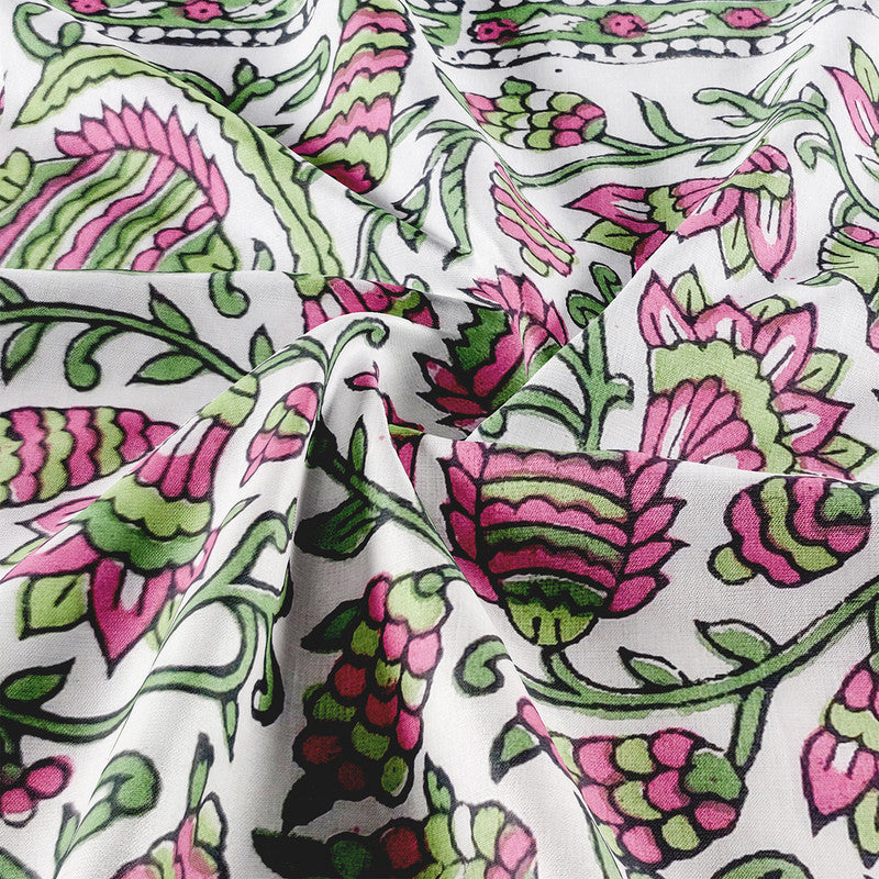 Mulmul Cotton Dohar | Cosy Blanket | Green & Pink