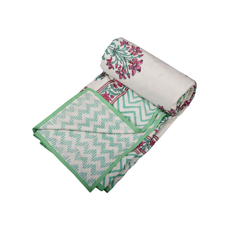 Mulmul Cotton Dohar | AC Blanket | Green & Pink.