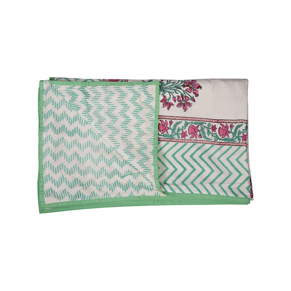 Mulmul Cotton Dohar | AC Blanket | Green & Pink.